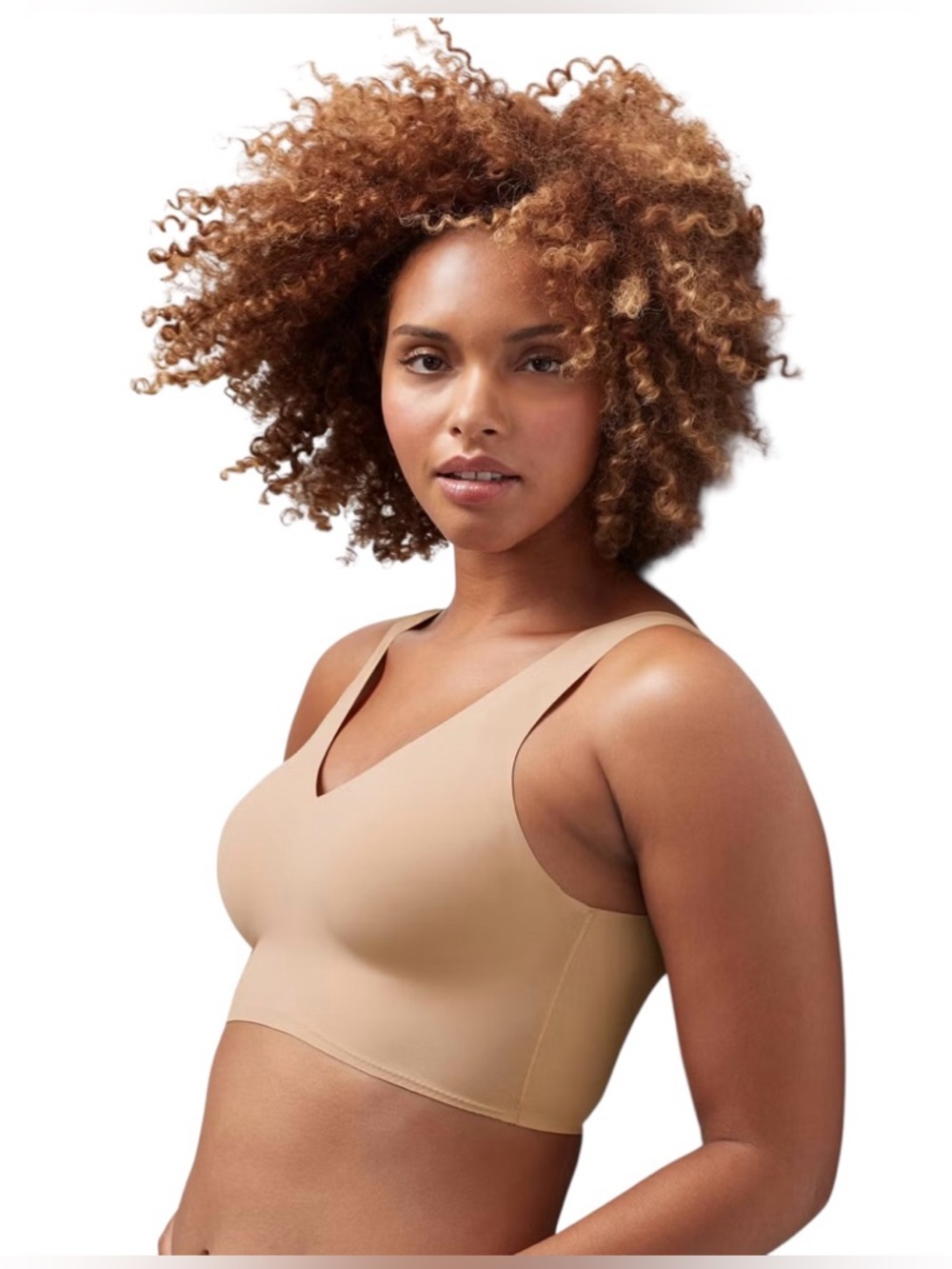 True & Co. Everybody Womens V-neck Lightly Lined Wireless Bra Beige XL NWOT.